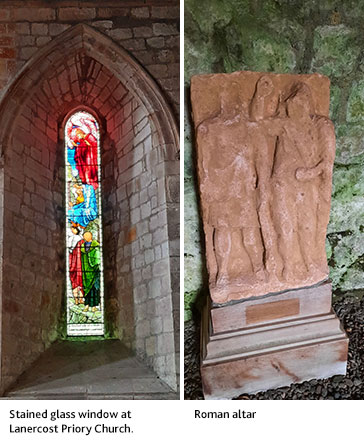 Stained glass window and Roman Altar