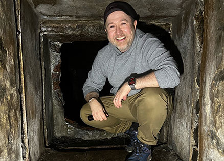 CT Staff member Gavin in a chute at the Icehouse at the Patterdale Estate