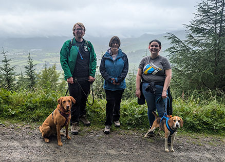 CT Staff Members Amanda M and Amanda S with Jonny from Forestry England