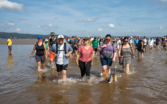 Crossing the water channels in Morecambe Bay