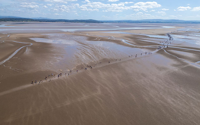 Aerial view of the walk across Morecambe Bay