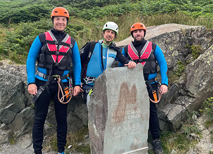 Team Members Rob Rhys and Rob Davies with Instructor Si at Church Beck, Coniston