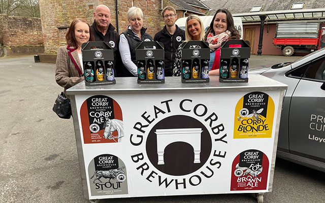 The team at Great Corby Brewhouse welcoming the Cumbria Tourism team