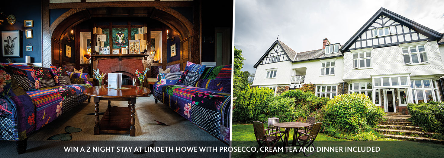 Win a 2 night stay at Lindeth Howe with our Cumbrian Escape Break in the best room available with a bottle of prosecco in your room, cream tea on arrival and a bottle of house wine with dinner on the first night and bed an breakfast on the second night.