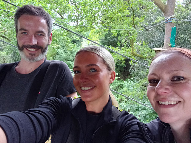 Molly, Ben and Sam from Cumbria Tourism try their hand at Zip World Windermere